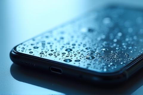 水滴に濡れたスマートフォン